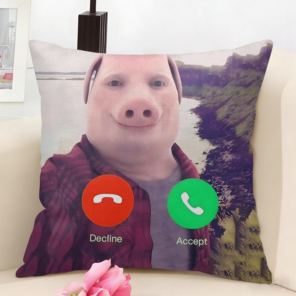 John Pork is Calling Answer Call Cushion Cover Natural Linen Organic Fabric DoubleSided Printing Couch Pillow Covers Home Decor