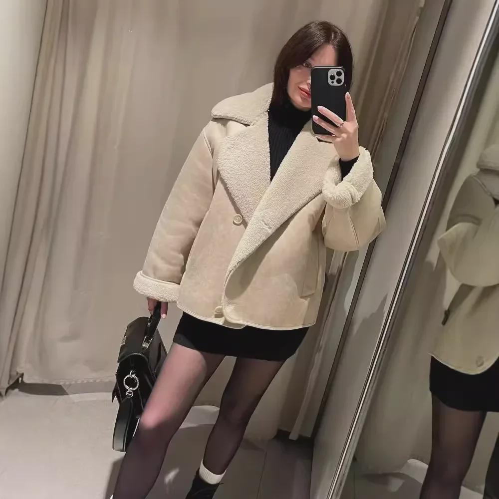 ZA Women's Suede Coat: European & American Style, Thick, Warm, All-Match Jacket for Autumn/Winter, 565-9