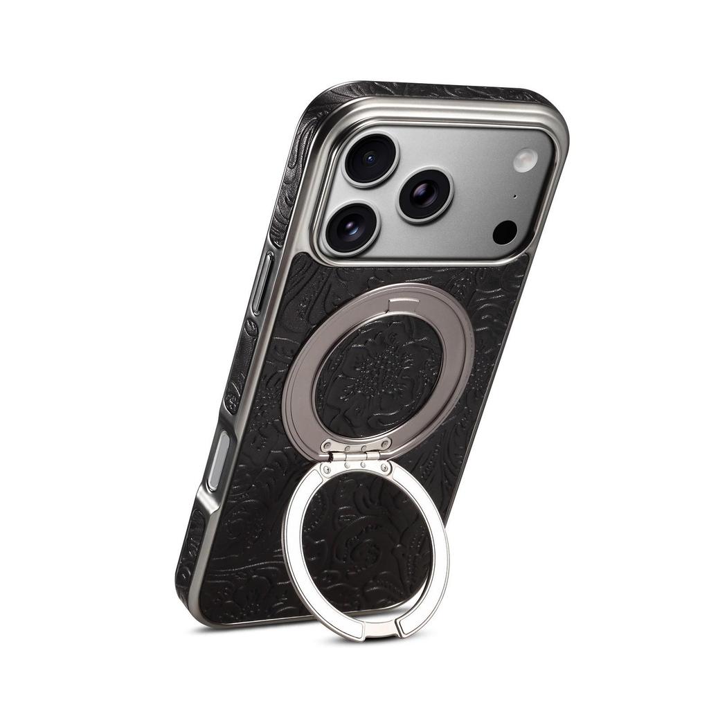 Denior Retro Tang Flower Leather Case with Magnetic Stand for iPhone 17 Pro Max