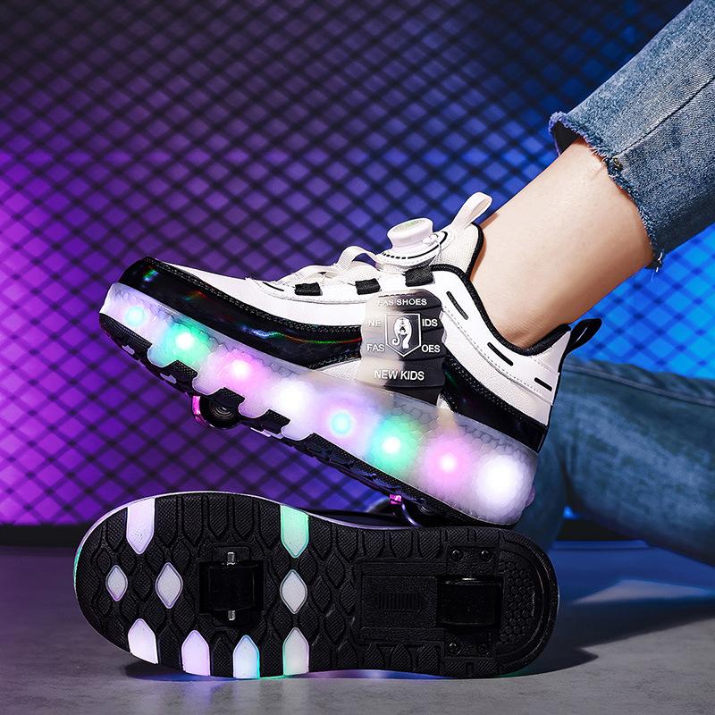 New runaway shoes children and girls flying invisible shrinkable boys deformation roller skates with lights wheels shoes