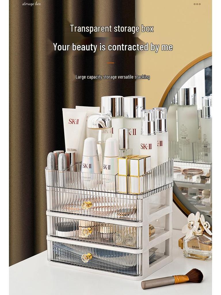 Clear Cosmetic Organizer: Drawer-Style Makeup Box for Desktop and Dorm Room