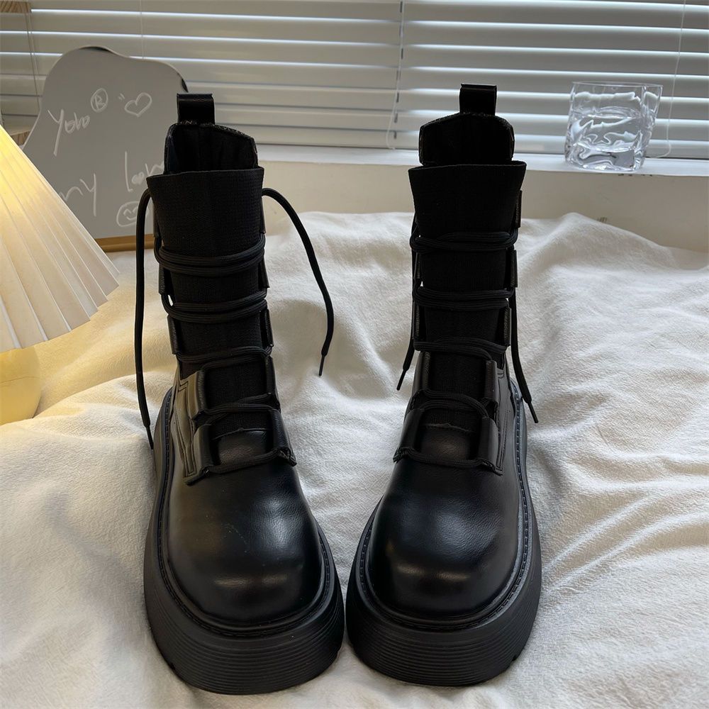 White British Martin Boots Women's 2025 Autumn New Thin Small Thick-soled Heightening Lace-up Versatile Short Boots