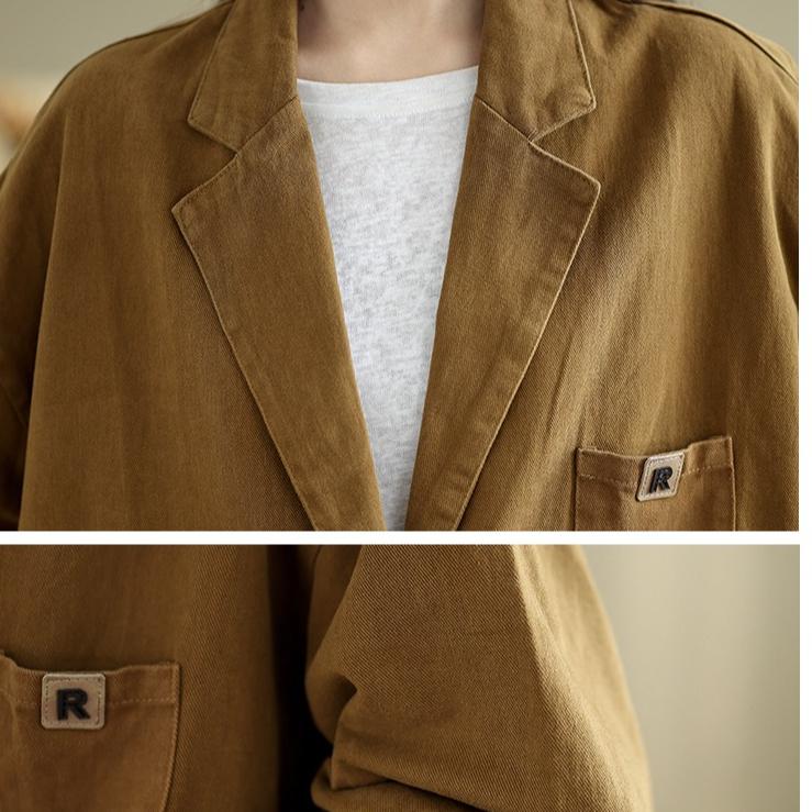 Dimanaf 2025 New Women Coat Solid Jackets Linen Thin Vintage Outerwear Long Sleeve Spring Loose Button Coat