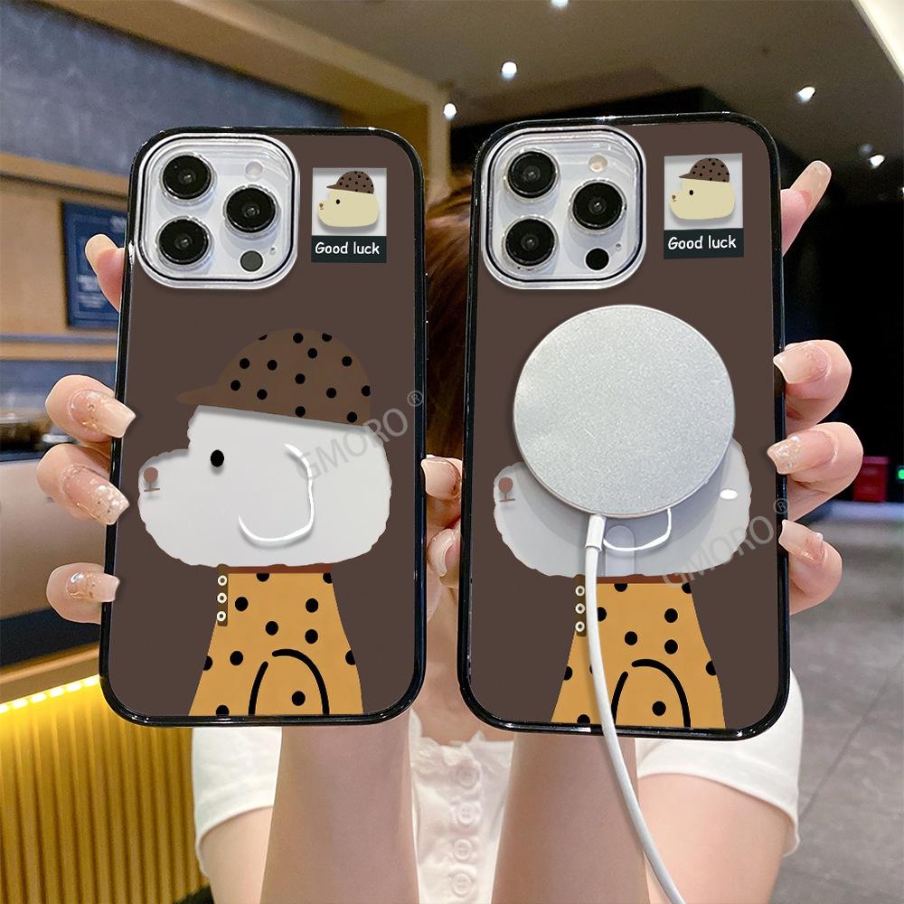 Polka dot puppy iPhone16promax Apple 13 black edge mobile phone case AIR cute 15 magnetic anti-drop hard case