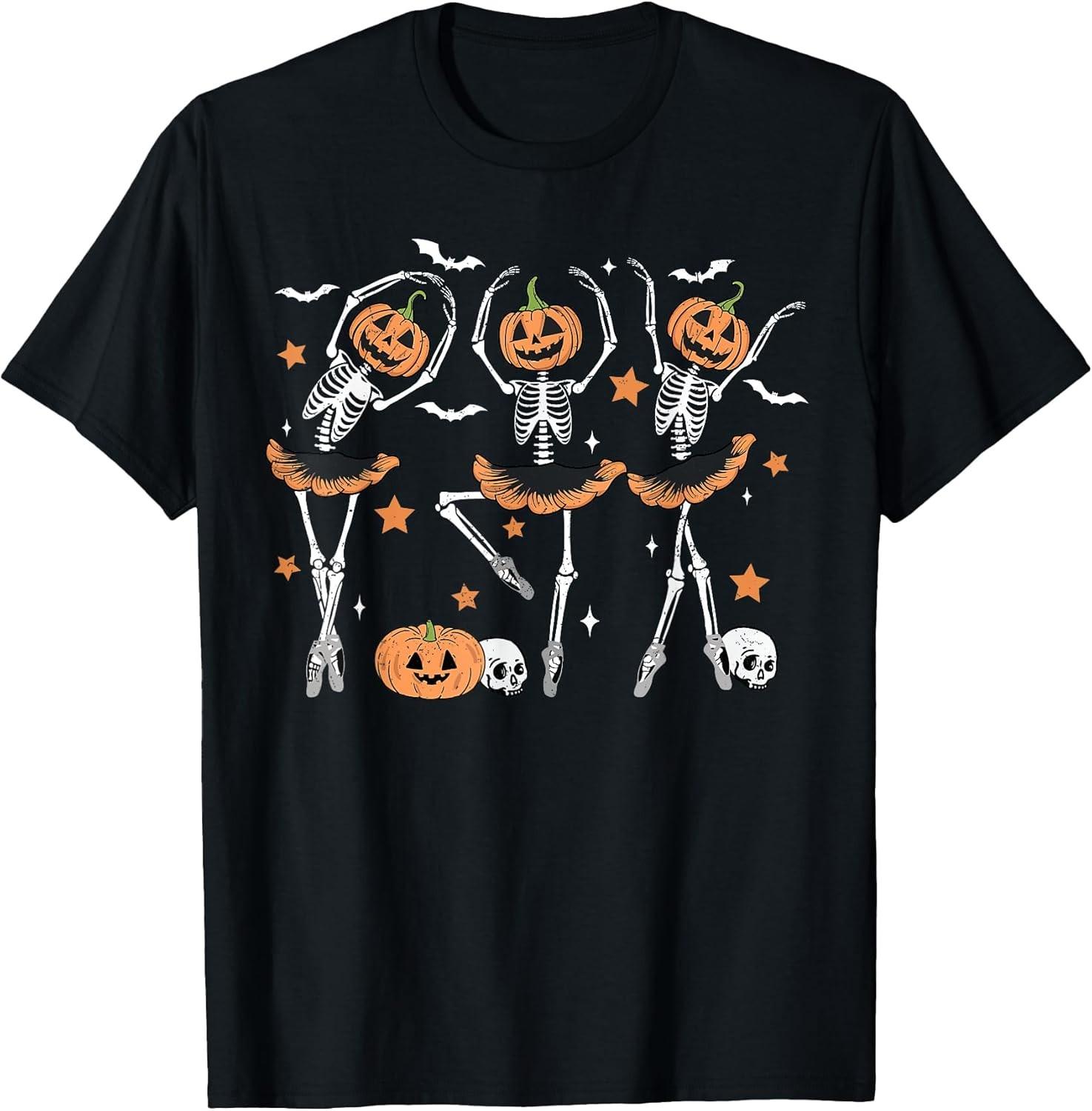 BEST! Ballet Pumpkin Skeleton Scary Halloween Tee Size S-3XL L