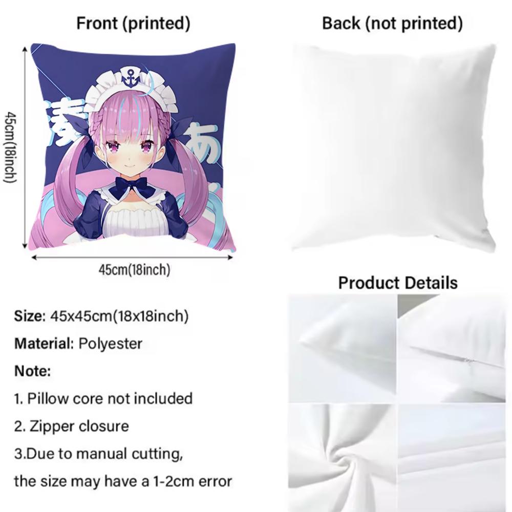 H-Hololive M-Minato Aqua Cushion Cover Comfortable Reversible Pillow Cover Ideal for Car Sofa Bedroom & Beyond
