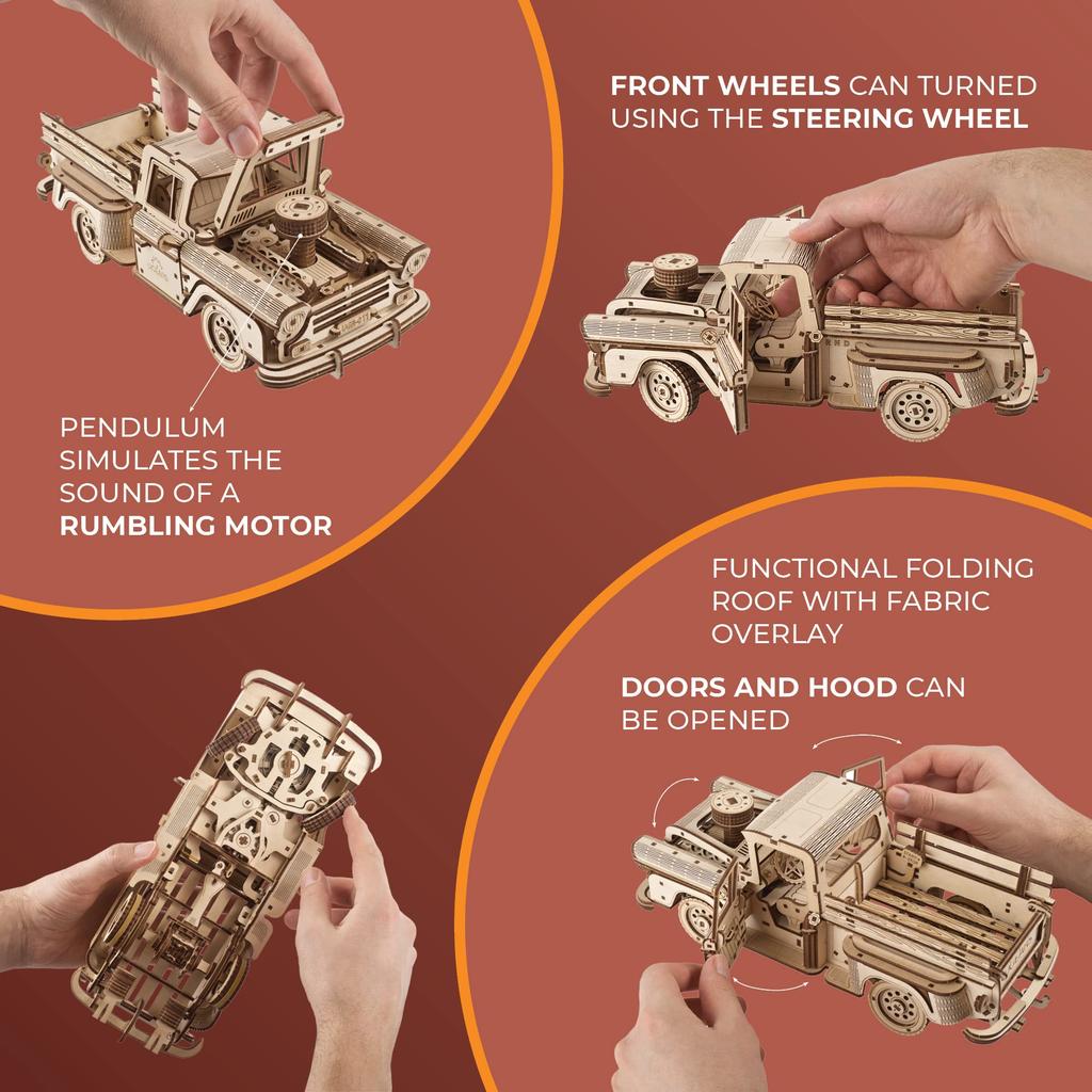 Ugears Pickup Truck Lumberjack 70171 Wooden Puzzle Craft Model No Glue or Tools Required Adults and Children