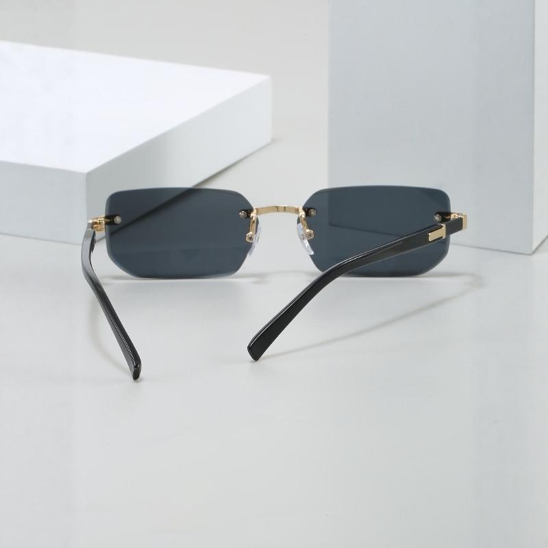 Unpolarisierte Stilvolle Randlose Rechteckige Modebrille für Männer & Frauen - Trendige Goldene Metallrahmen