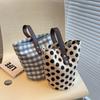 Wave Point Canvas Handbag Cute Lunch Box Bag All-match Plaid Tote Bag  Storage Bag