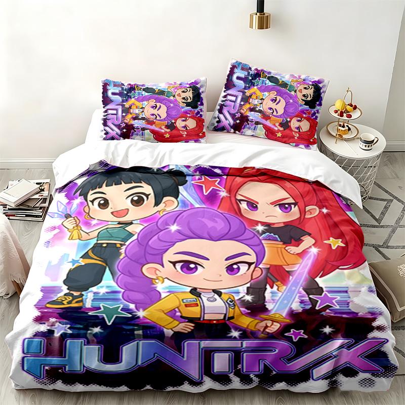 Kpop Demon Hunters 3pc Set Perfect for Bedroom Use Comfortable Bedding Set Includes a Duvet Cover and Two Pillowcases Ideal Birthday or Christmas Gift