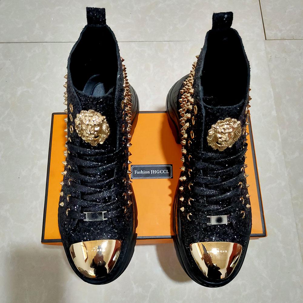 Luxury Rivet Boots Men's Shoes Designer Sneakers Me N Punk High Tops Gold Red Light Bottom Casual Platfo A7