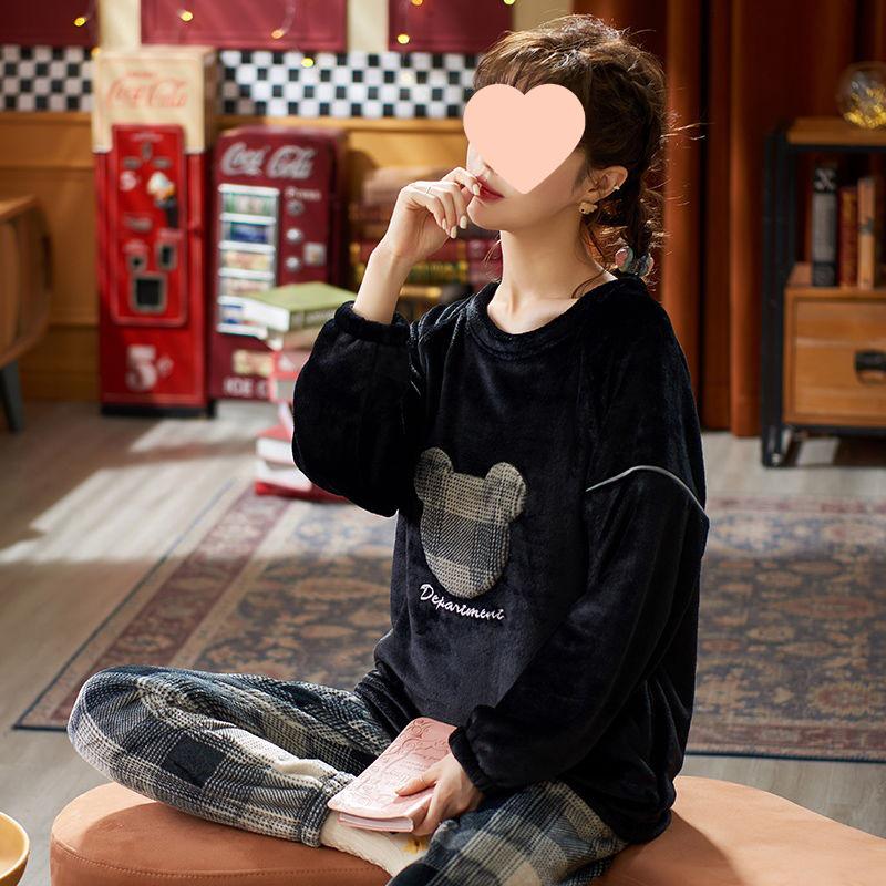 

Women s Plus Size Thickened Flannel Two-Piece Pajama Set for Autumn and Winter XL (120-138 lbs)