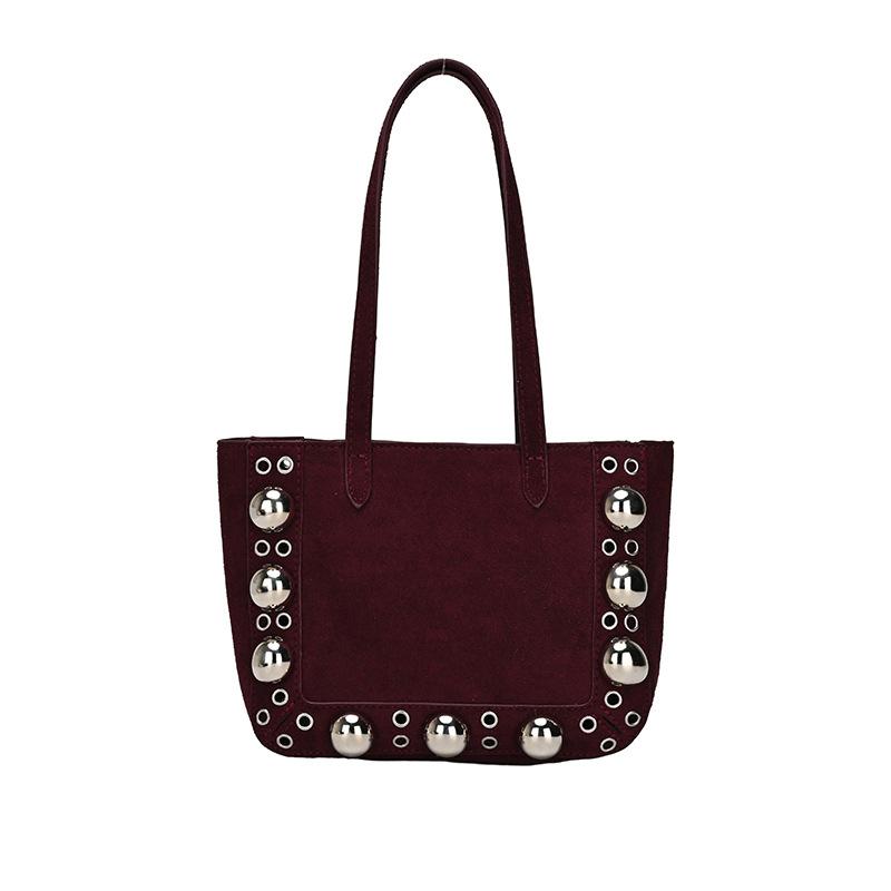 Retro Suede Single-shoulder Handbag, Rivet Handbag, Stylish Underarm Bag