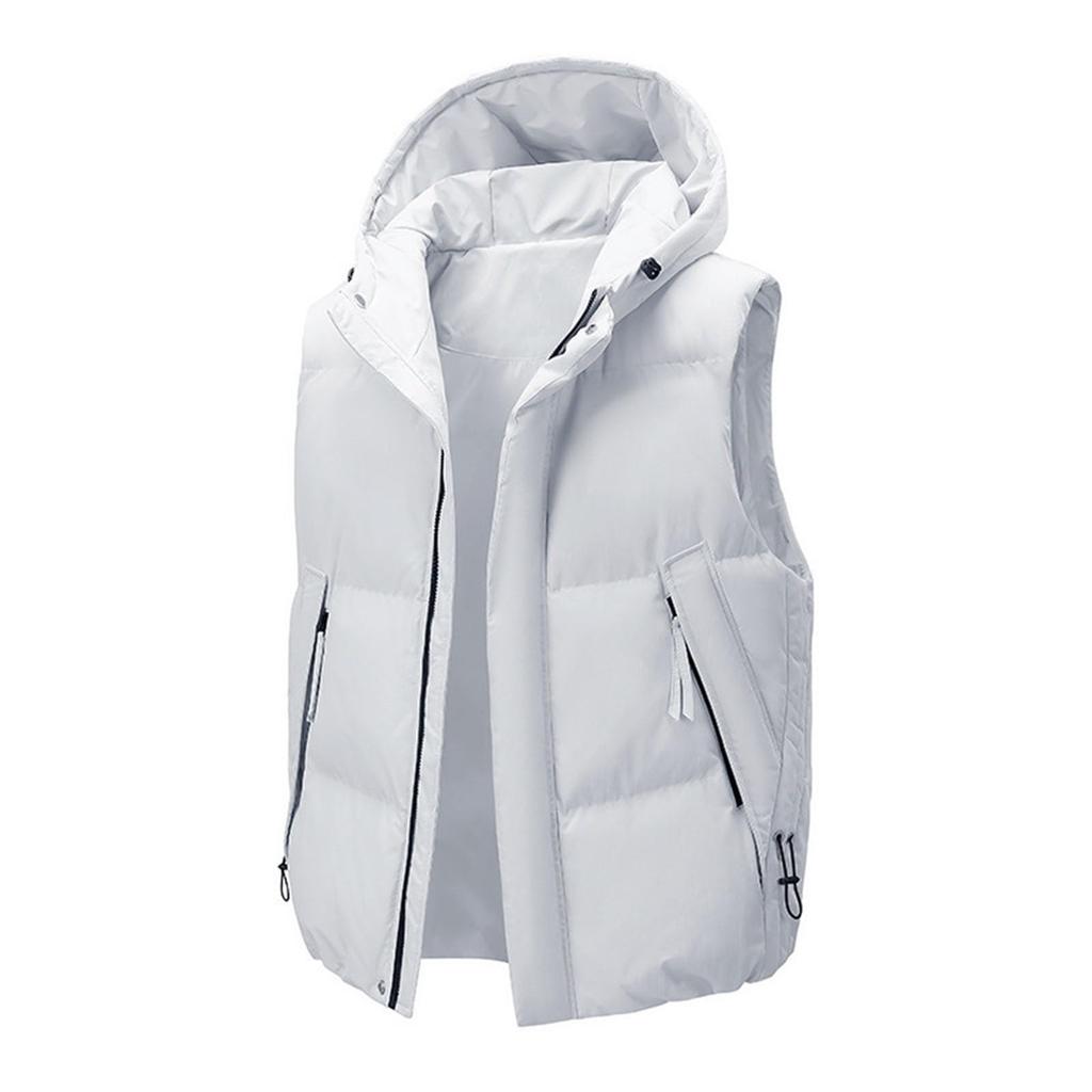 Men's And Women's Casual -color Hooded Sleeveless Vest, Men's Large Pocket, Cotton Thickened, Loose And Warm Zipper Vest