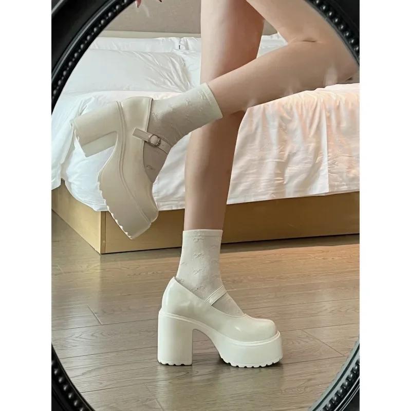 Fashion 2025 New Spring Summer Versatile Thick Bottom French Style Women's Shoes High Heels Small Leather Shoes Ladies Zapatos De Mujer