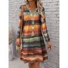 DAFIFY Women's Fashion Spring Fall Colour Block Print Long Sleeve V-Neck Loose Waistline Casual Dresses