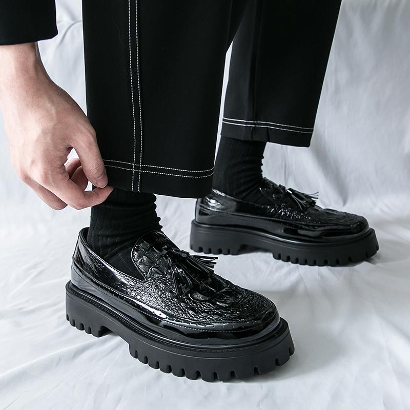 Men Loafers Black Platform Height Increase Thick Sole Shoes White Formal Business Wedding Dress Prom Tuxedo Party Shoes Large Size