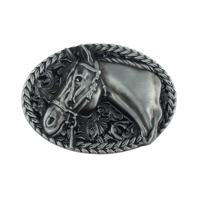 Oval Personalized Galloping Horse Wheat Ear Leather Belt Buckle with Smooth Alloy Plate