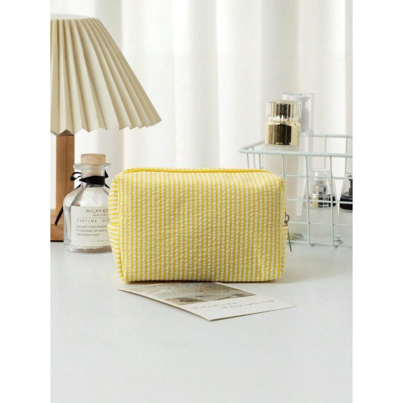 Striped Bubble Chiffon Zipper Clutch, Travel Toiletry Bag, Striped Cosmetic Bag