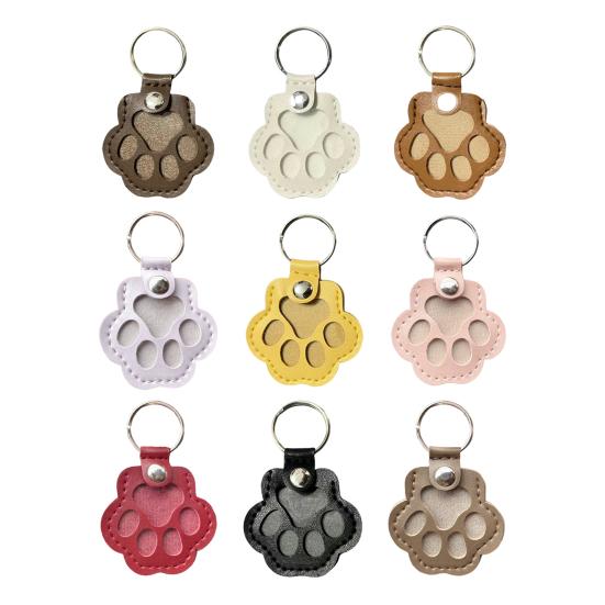 Faux Leather Pet Memorial Keychain Paw Shaped Keepsake Key Chain Easy to Use Pet Hair Storage Bag Key Holder