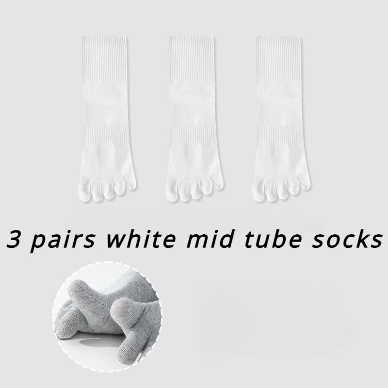 3 Pairs Cotton Five Finger Socks Men Thin Summer Gym Sport Crew Socks with Separate Fingers Non-slip Cotton Toe Socks Midi Tube