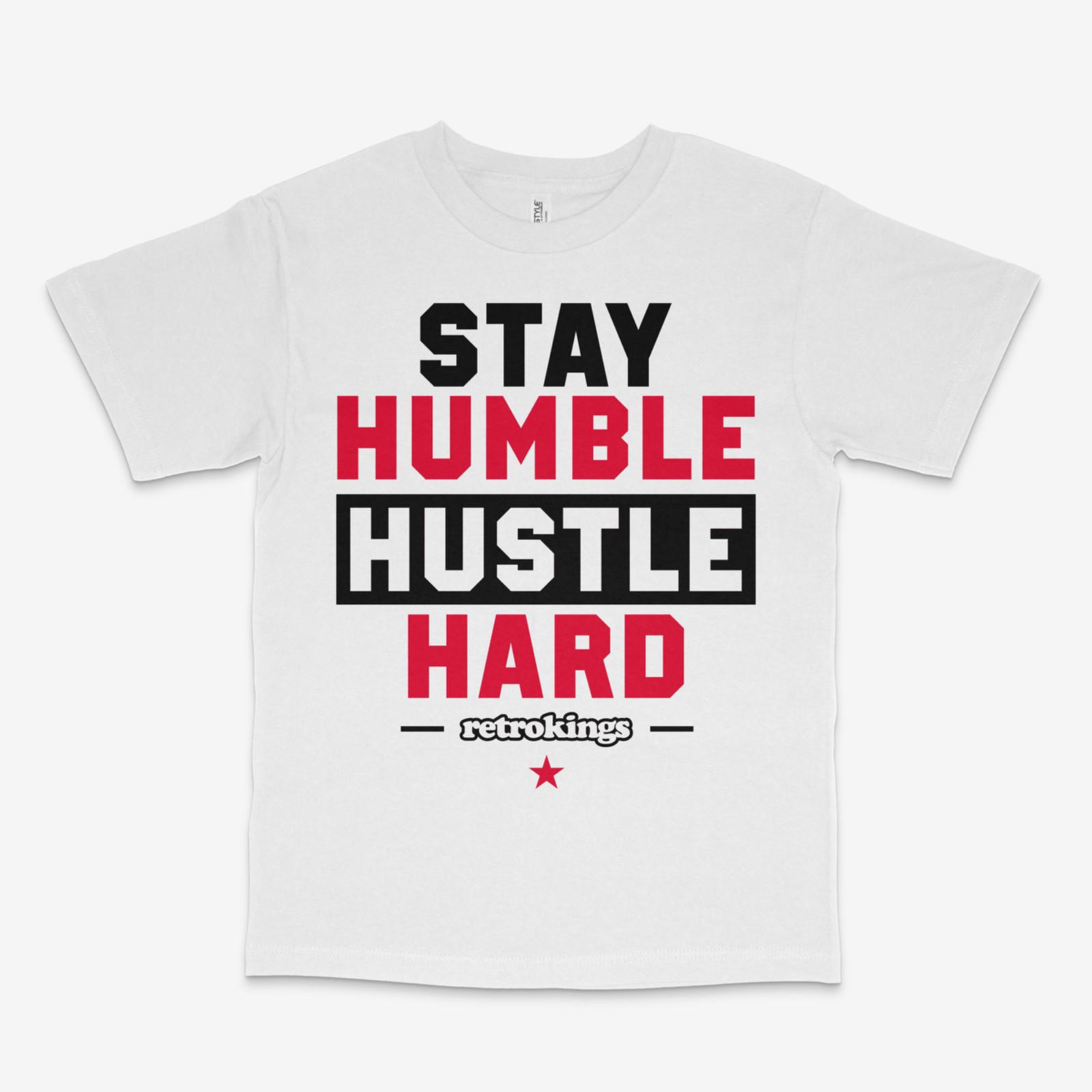 Stay Humble Hustle Hard Fire Red 5s White Tee S