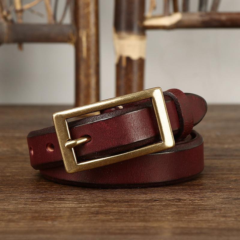 Thin Belt for Women Fashion Retro Trend Decorative Leather Thickened Pure Cowhide Jeans Belt for Women