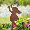 Children Silhouettes Chasing Metal Vintage Garden Silhouette Sculpture Yard Garden Metal Stake Decor