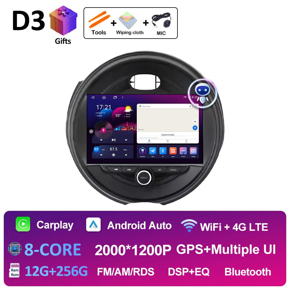 For BMW Mini Cooper Car Multimedia Audio Video Player Android OS Wireless Carplay DSP Stereo QLED IPS Screen Bluetooth Head Unit
