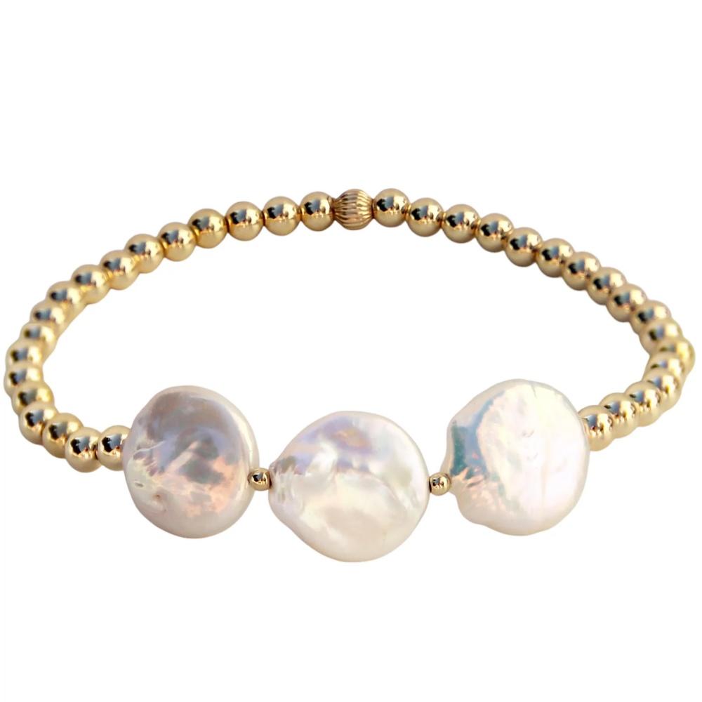 

Vlen Baroque Pearl Beaded Bracelet for Women 18K Gold Plated Bead Stretch Bracelet Boho Natural Pearl Jewelry Wedding Party Gift