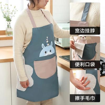Color Random Household Hand-wiping Apron Kitchen Waterproof and Oil-proof  Chef Overalls Cartoon Print Apron Strap Design