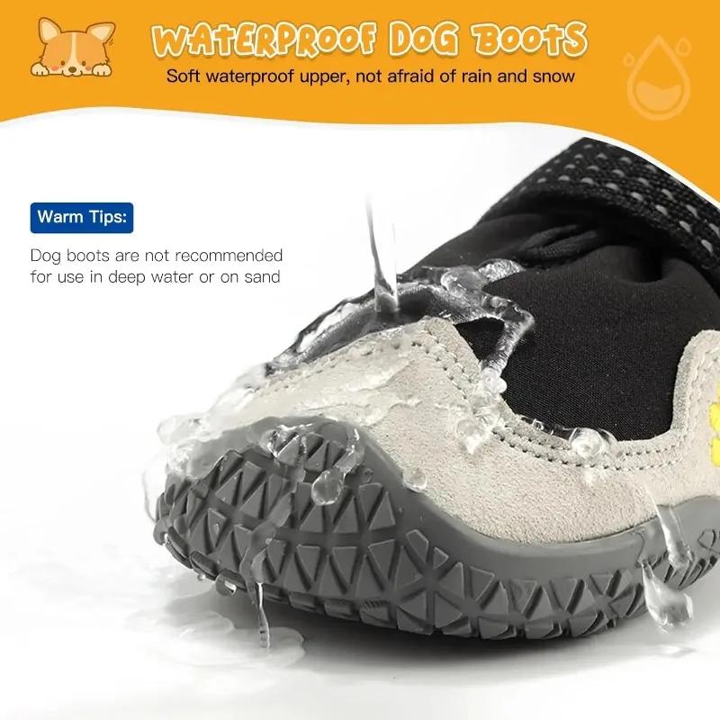 Outdoor Dog Shoes for Large Size Dogs Waterproof Medium Dog Boots Breathable Mesh Elastic Double Strap Safety Reflective Strips for Pet Products