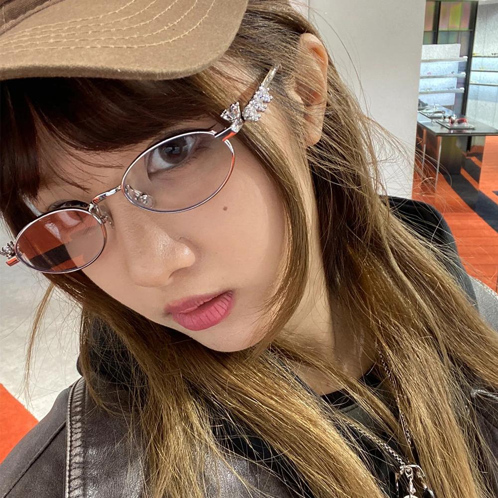 Elegant Metal Frame Oval Glasses with Sparkling Rhinestone Decorated Plano Glasses