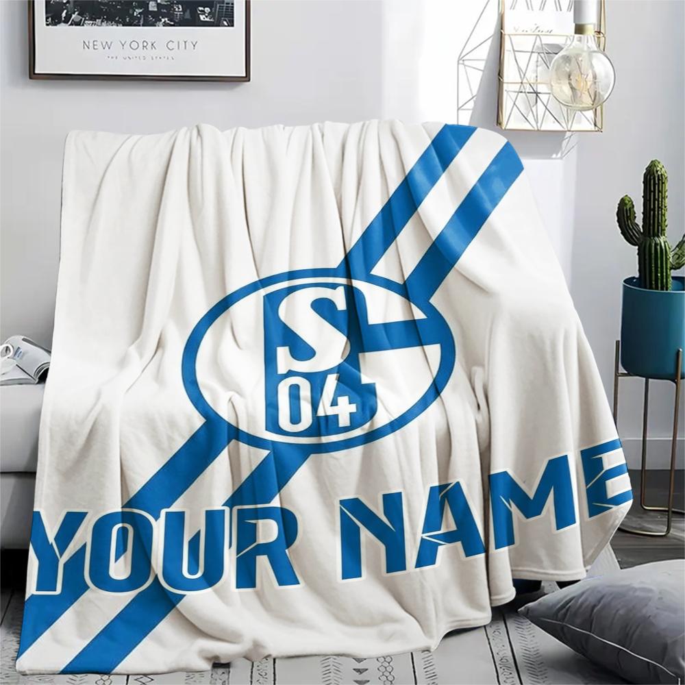1PC Custom Name FC Schalke 04(3) Patterned Flannel Blanket Suitable For All Seasons for Home Decor Warmth and Comfort Gifts Holiday Present