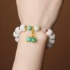Natural White Jade Bodhi Root Hand-Carved Pumpkin Bead Bracelet and Ring Set