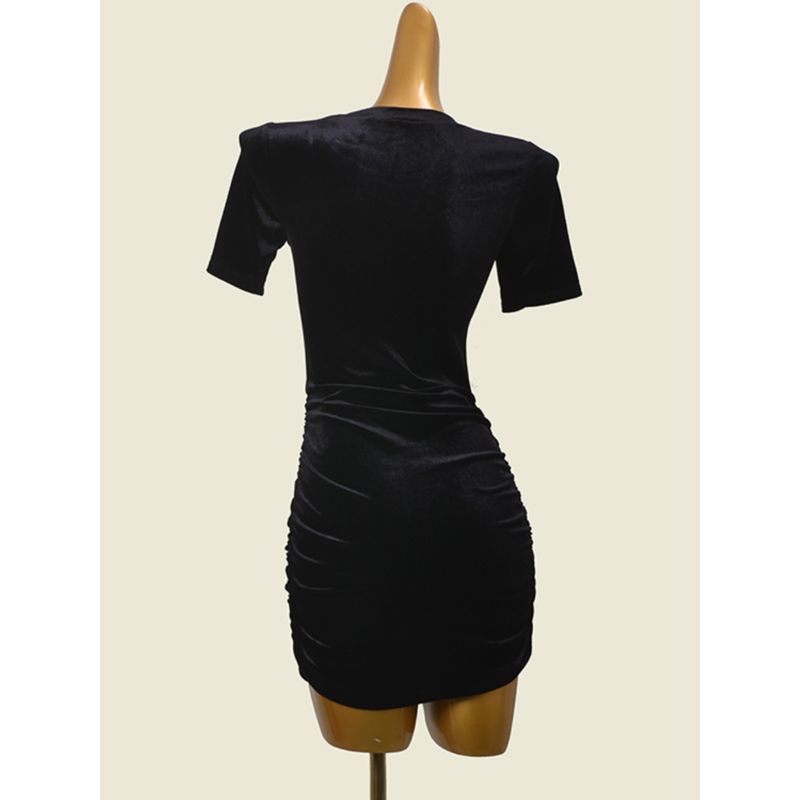 Foreign Trade Original Order round Neck Pleated Waist-Tight Dress Swedish Card Short Sleeve Slim-Fit Hip-Wrapped Short Dress