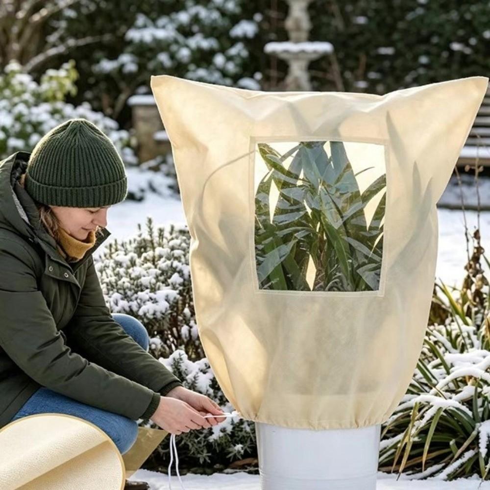 Non‑woven Plant Frost Protection Cover Breathable View Window Plant Protection Bag with Zipper Drawstring Anti-Frost