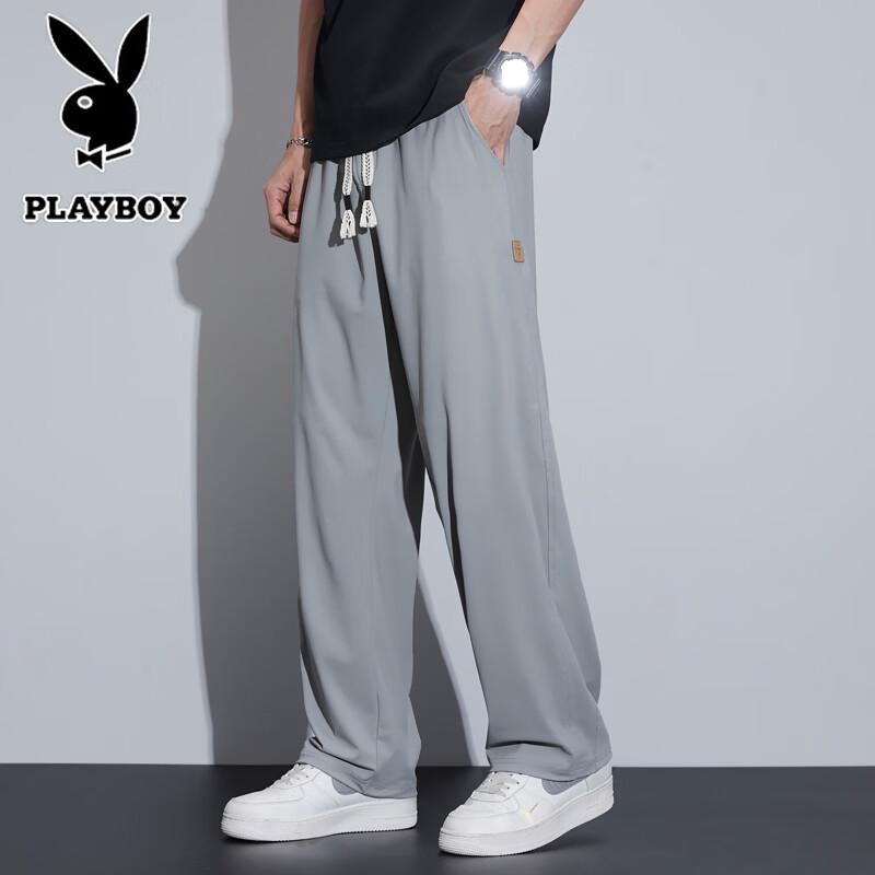 PLAYBOY Men s Summer Ice Silk Quick-Dry Elastic Casual Sport Pants M