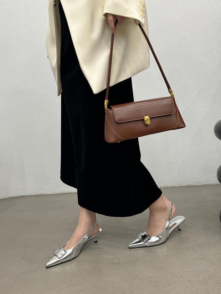 Fashion Fashion Women Sandals Pointed Toe Summer Dress Shoes Thin Mid Heels Black Beige Blue Silver Belt Buckle Party Sandals Summer 39