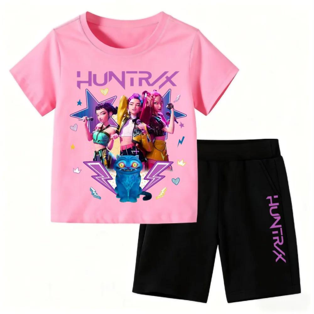2025 New Children's Korean Wave Print Fashion Casual Movie Cartoon Boys Girls Short-sleeved Set