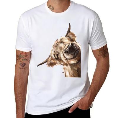 Sneaky Highland Cow T-Shirt Black Cotton T-shirt Plain for Man Package Man T Shirts Graphic T-Shirt