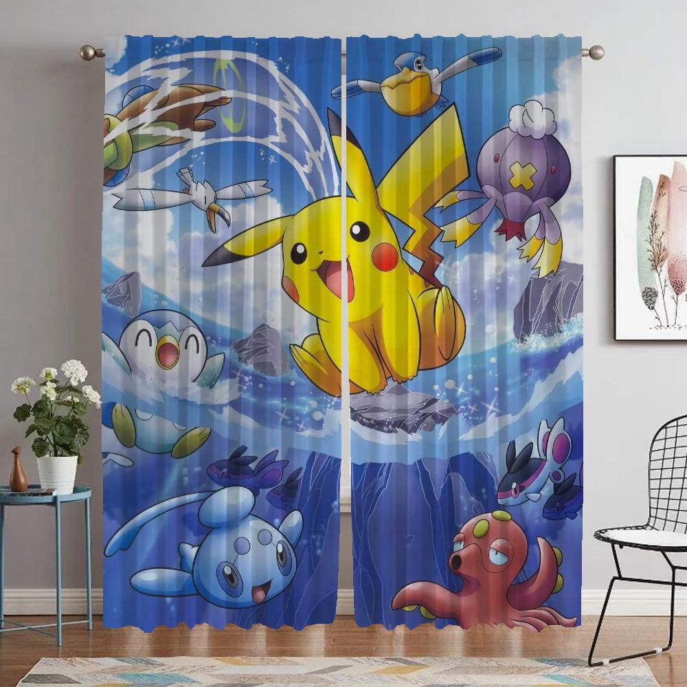 Pikachus Curtains for Living Room Curtain Kitchen Curtains 2 Pieces Halloween Decoration Shades Tulle for Bedroom Partition Home