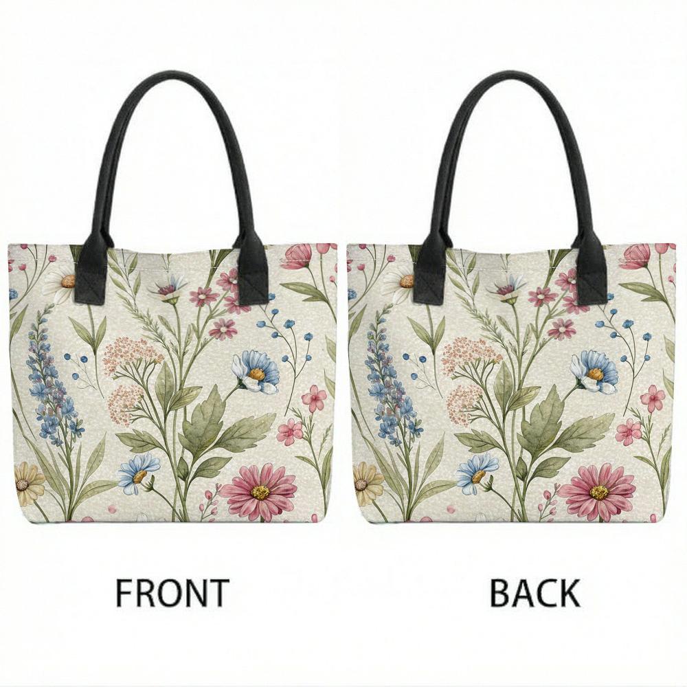  Floral Printed Tote Bag Casual Large Capacity Shoulder Handbag for Daily Use