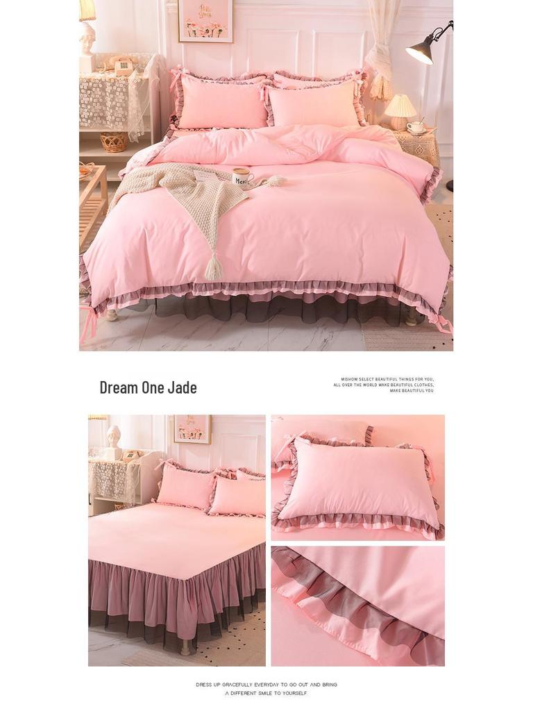 Black Lace Princess Style Bed Skirt Set - Bestseller 4-Piece for 1.5/1.8m Beds