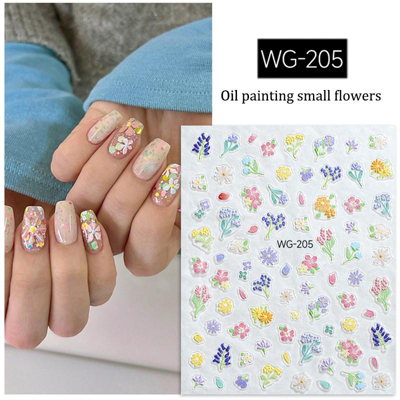 Oil Painting Flower Nail Sticker Embossed Daisy Self-Adhesive Decals Nail Art Decoration Diy Manicure Design