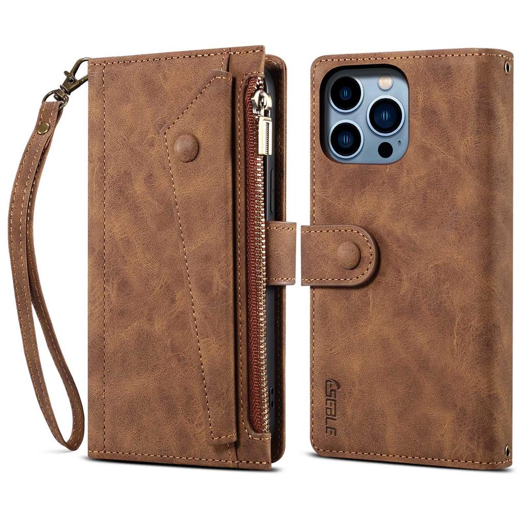ESEBLE Star Series For iPhone 16 Pro Case Zipper Wallet Leather Stand Phone Cover