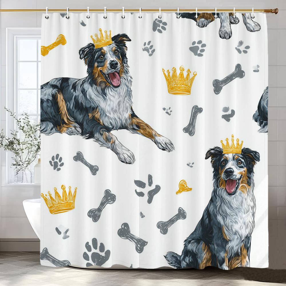 Cartoon Cute Dog Animal Pattern Shower Curtain, Flowers and Plants Bathroom Decorative Shower Curtain,Home Curtain with Hooks