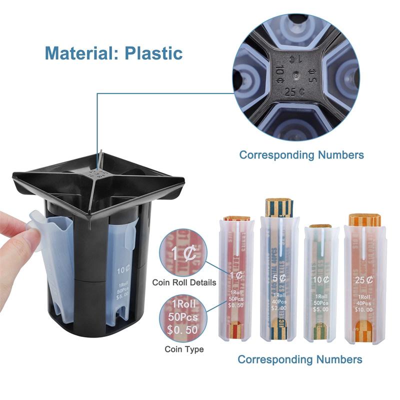 4-In-1 Coin Counter And Sorter Tube Set With Holder,Piggy Bank Penny Nickel Dime Quarter Roll Organizer