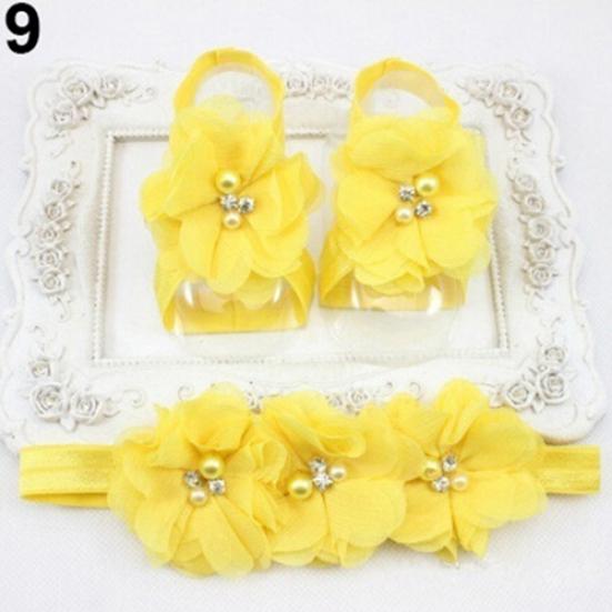 Cute Newborn Baby Infant Girl Rose Flower Headband + Barefoot Ring Sandals Shoes