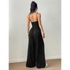 Women's Halterneck Suspender Pleated Waist Backless Jumpsuit